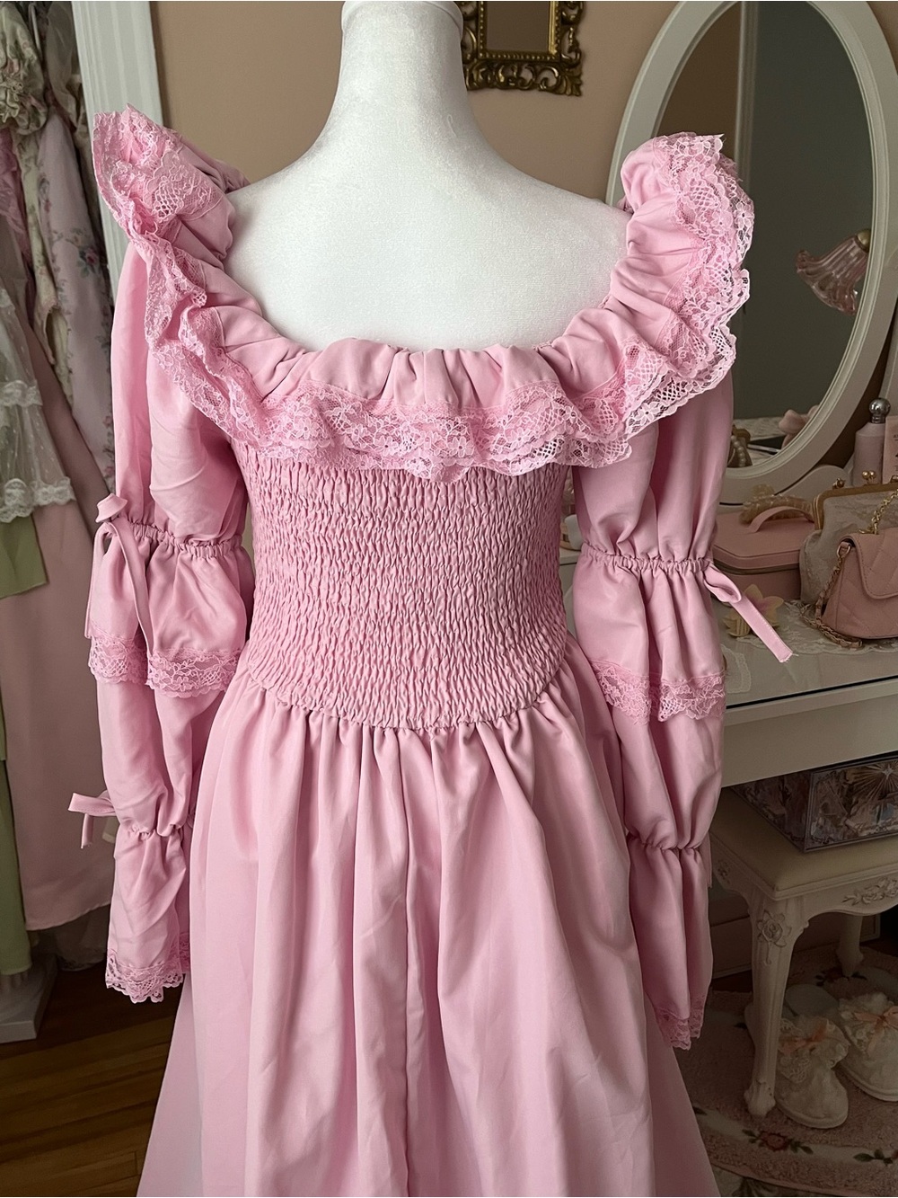 SHEIN Pink Ruffled Lace-Trim Maxi Dress - Picture 6 of 8